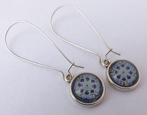 Purple & Blue Dome Earrings on Long Silver Tone Kidney Hooks