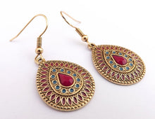 Load image into Gallery viewer, Purple, Blue, Green &amp; Rose Gold Tone Round Drop Earrings
