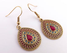 Load image into Gallery viewer, Purple, Blue, Green &amp; Rose Gold Tone Round Drop Earrings
