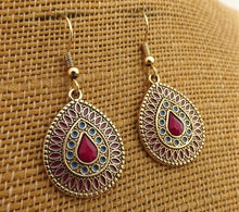 Load image into Gallery viewer, Purple, Blue, Green &amp; Rose Gold Tone Round Drop Earrings
