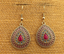 Load image into Gallery viewer, Purple, Blue, Green &amp; Rose Gold Tone Round Drop Earrings
