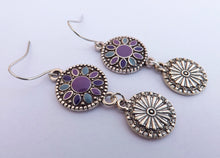 Load image into Gallery viewer, Purple, Blue &amp; Silver Tone Round Dotted Drop Earrings
