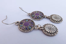 Load image into Gallery viewer, Purple, Blue &amp; Silver Tone Round Dotted Drop Earrings
