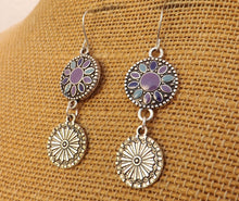 Load image into Gallery viewer, Purple, Blue &amp; Silver Tone Round Dotted Drop Earrings
