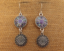 Load image into Gallery viewer, Purple, Blue &amp; Silver Tone Round Dotted Drop Earrings
