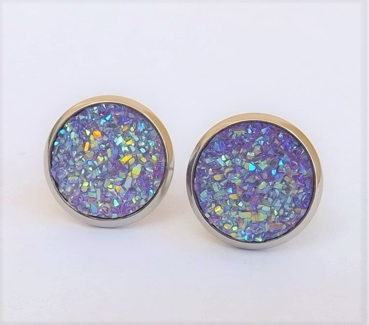 Purple, Gold & Glittery Stud Earrings