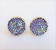 Load image into Gallery viewer, Purple, Gold &amp; Glittery Stud Earrings
