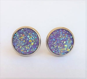 Purple, Gold & Glittery Stud Earrings