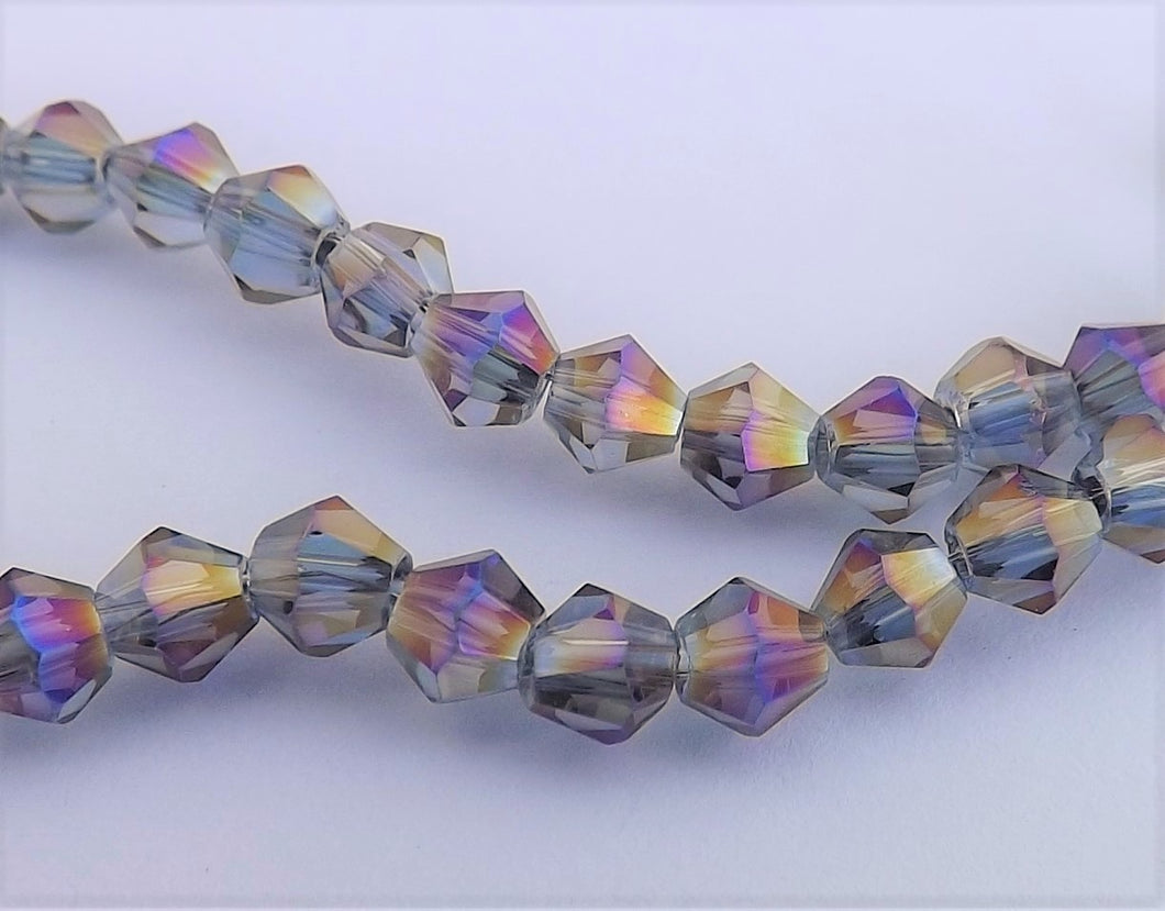 1 Strand Purple, Gold & Grey Metallic Lustre Glass Bicone 4mm Beads - oabp