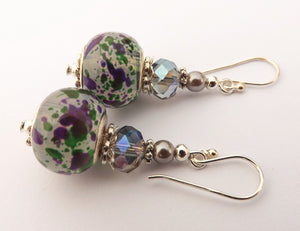 Purple & Green Splatter  Bead Earrings