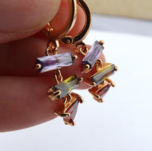 Load image into Gallery viewer, Purple, Green, Red &amp; Gold Tone Drop Earrings
