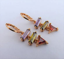 Load image into Gallery viewer, Purple, Green, Red &amp; Gold Tone Drop Earrings
