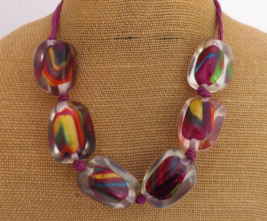 Purple & Orange Chunky Acrylic Bead Necklace