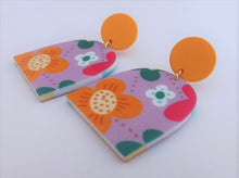 Load image into Gallery viewer, Purple, Orange &amp; Green Floral Acrylic Earrings
