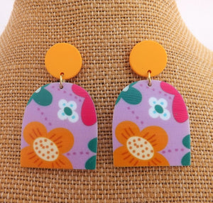 Purple, Orange & Green Floral Acrylic Earrings