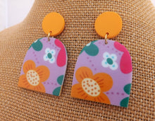 Load image into Gallery viewer, Purple, Orange &amp; Green Floral Acrylic Earrings
