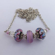 Load image into Gallery viewer, Purple, Pink, Blue &amp; Black Handmade Art Glass Bead Necklace

