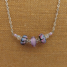 Load image into Gallery viewer, Purple, Pink, Blue &amp; Black Handmade Art Glass Bead Necklace
