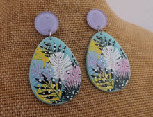 Load image into Gallery viewer, Purple, Pink, Blue &amp; Yellow Monstera Leaf Acrylic Earrings
