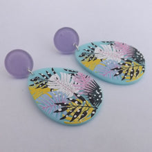 Load image into Gallery viewer, Purple, Pink, Blue &amp; Yellow Monstera Leaf Acrylic Earrings
