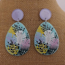 Load image into Gallery viewer, Purple, Pink, Blue &amp; Yellow Monstera Leaf Acrylic Earrings
