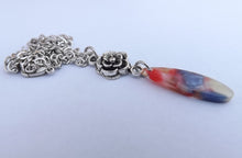 Load image into Gallery viewer, Purple &amp; Red Acrylic Teardrop, Silver Tone Flower, Pendant Necklace

