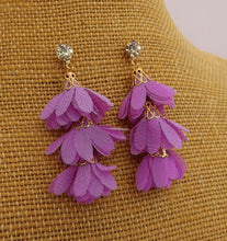 Load image into Gallery viewer, Purple &amp; Rose Gold Tone Fabric Drop Earrings
