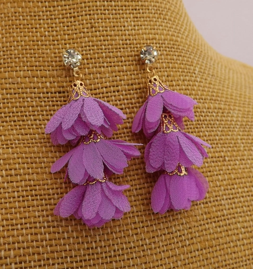 Purple & Rose Gold Tone Fabric Drop Earrings