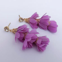 Load image into Gallery viewer, Purple &amp; Rose Gold Tone Fabric Drop Earrings
