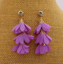 Load image into Gallery viewer, Purple &amp; Rose Gold Tone Fabric Drop Earrings
