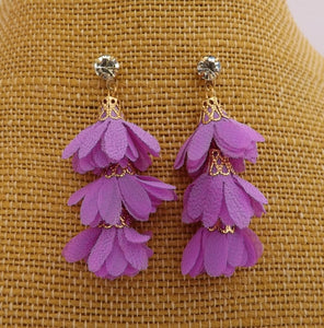 Purple & Rose Gold Tone Fabric Drop Earrings