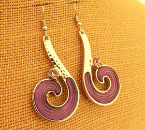 Purple & Silver Tone Koru Pendant Necklace & Earrings Set