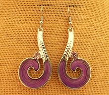 Load image into Gallery viewer, Purple &amp; Silver Tone Koru Pendant Necklace &amp; Earrings Set
