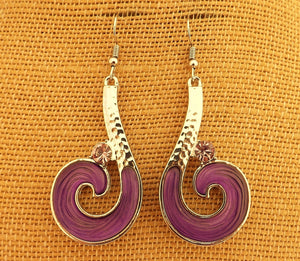 Purple & Silver Tone Koru Pendant Necklace & Earrings Set