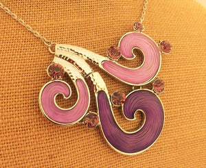 Purple & Silver Tone Koru Pendant Necklace & Earrings Set