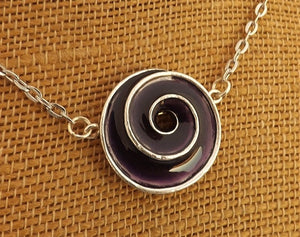 Purple & Silver Tone Koru Pendant Necklace
