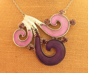 Purple & Silver Tone Koru Pendant Necklace & Earrings Set