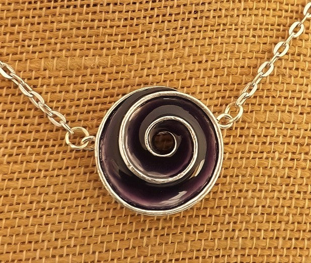 Purple & Silver Tone Koru Pendant Necklace