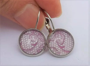 Purple & White Pattern - Dome Earrings