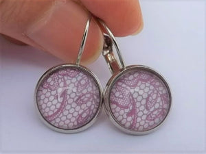 Purple & White Pattern - Dome Earrings