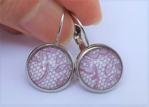 Purple & White Pattern - Dome Earrings