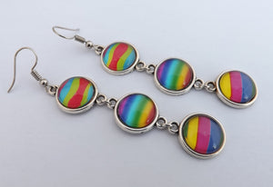 Rainbow Pattern Triple Dome Drop Earrings