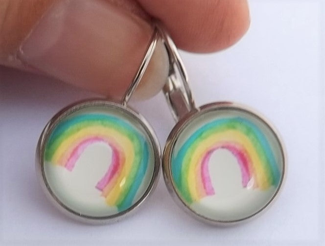 Rainbow - Dome Earrings on Lever Back Hooks