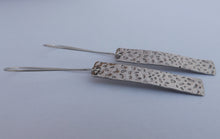 Load image into Gallery viewer, Rectangle Earrings Textured Silver Tone  on Long Kidney Hooks
