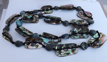 Load image into Gallery viewer, Rectangular Paua, Blue Plastic &amp; Black Cord Necklace
