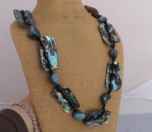 Load image into Gallery viewer, Rectangular Paua, Blue Plastic &amp; Black Cord Necklace
