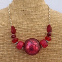 Load image into Gallery viewer, Red Acrylic Handmade Bead Necklace with Chain
