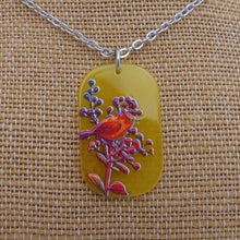 Load image into Gallery viewer, Red Bird &amp; Flowers on Yellow Acrylic Pendant Necklace
