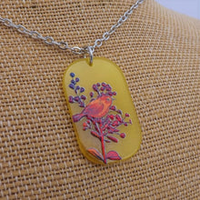 Load image into Gallery viewer, Red Bird &amp; Flowers on Yellow Acrylic Pendant Necklace
