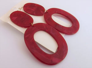 Red Chunky Acrylic Drop Earrings on Stud Setting